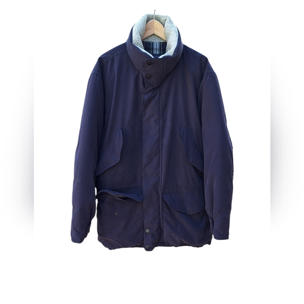Vintage Nautica Puffer Barn Jacket Down Funnel Flannel Blanket Chore Navy Mens L